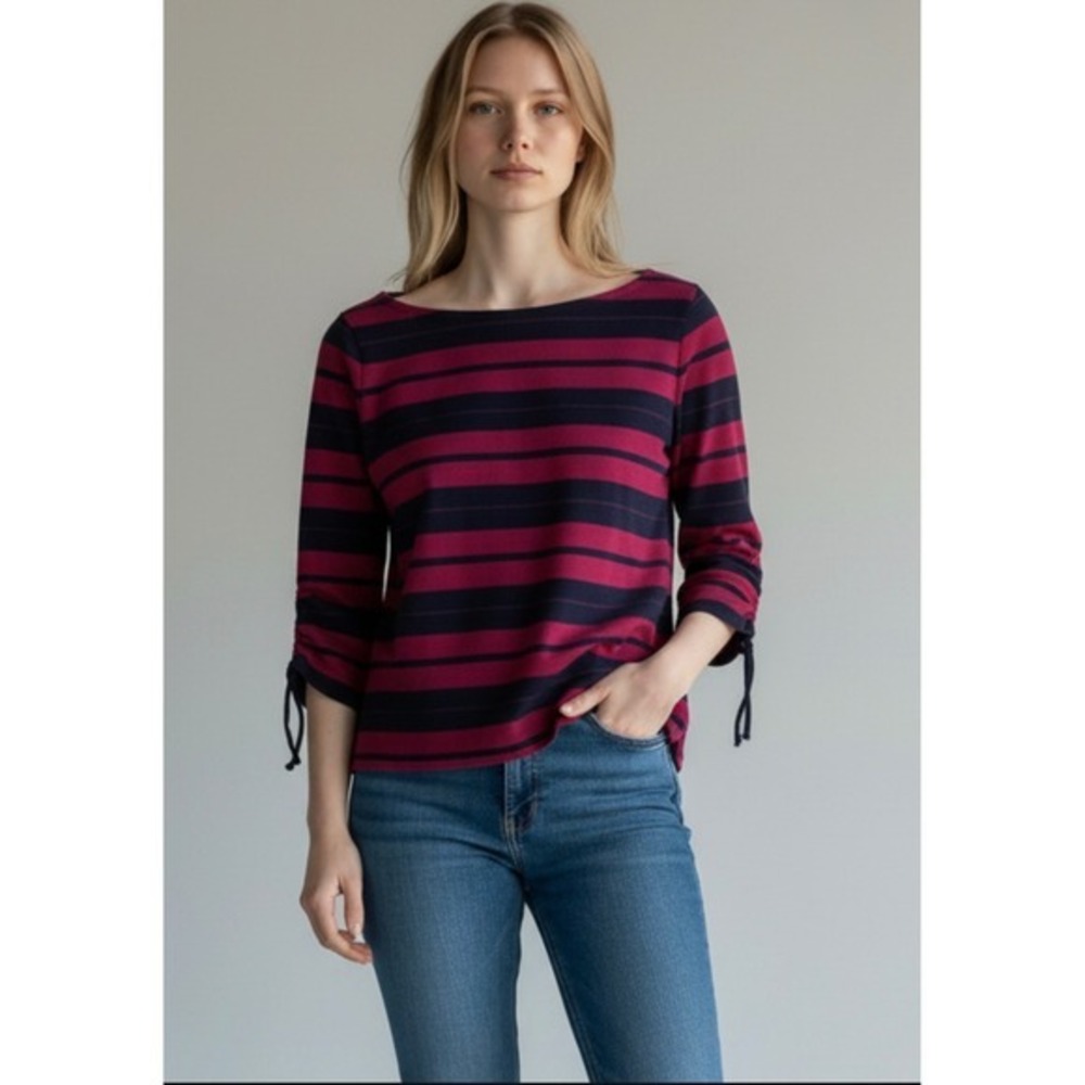 Talbots Striped Boat Neck 3/4 Sleeve Tunic Top Cotton‎ Size Medium